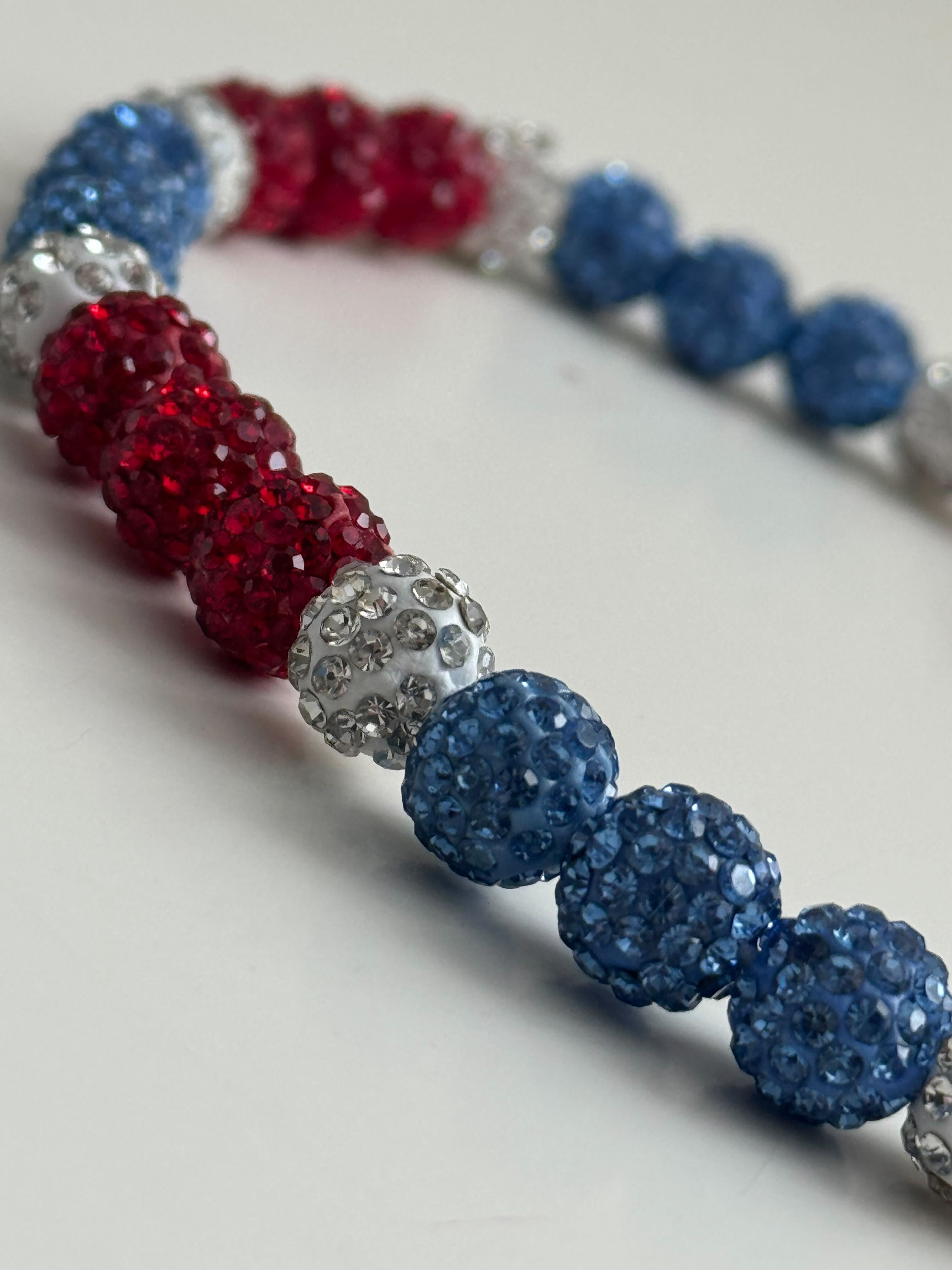 Ben's Bling custom rhinestone bracelet in red white and blue